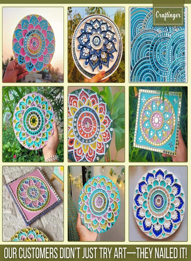 Craftinger Pro Lippan Art Kit 8 Inch For DIY Decor With Pre-Marked MDF Shapes, Acrylic Colors, And Mirrors,Multicolor - Image 5